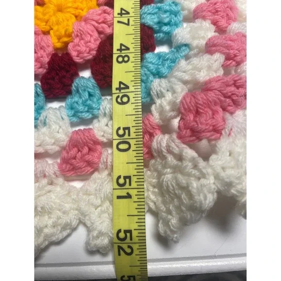 Handmade Crochet Granny Square Colorblock Floral Afghan Small Size Throw Blanket